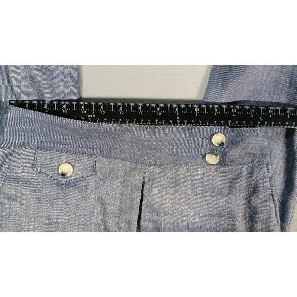 Veronica Beard Renzo slim let Linen Blend Pants Women 4 Blue  Side Button USA - Picture 3 of 6